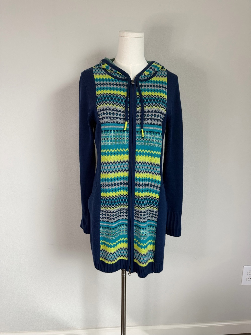 Title Nine Woolicious Merino Wool Hooded Sweater Tunic S Navy